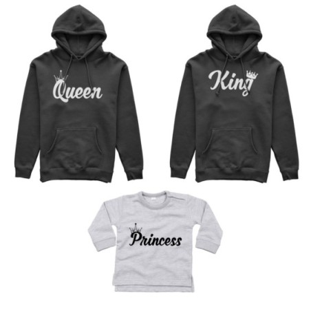Tris felpe adulti o body lupetto personalizzabile con nomi king queen con corona prince princess con corona Per la famiglia