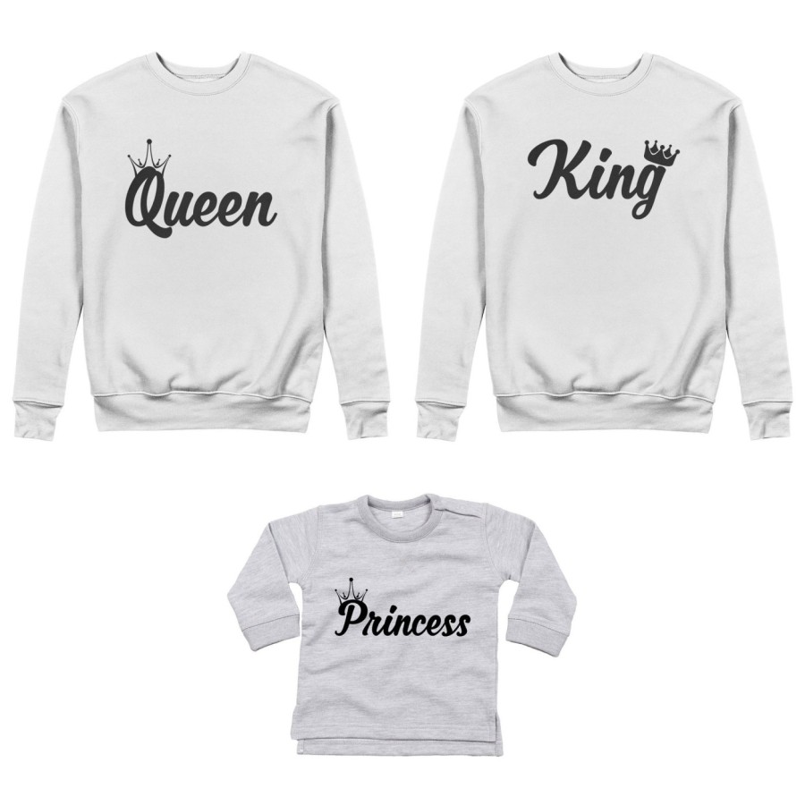 Tris felpe adulti o body lupetto personalizzabile con nomi king queen con corona prince princess con corona Per la famiglia