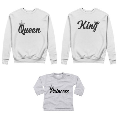 Tris felpe adulti o body lupetto personalizzabile con nomi king queen con corona prince princess con corona Per la famiglia