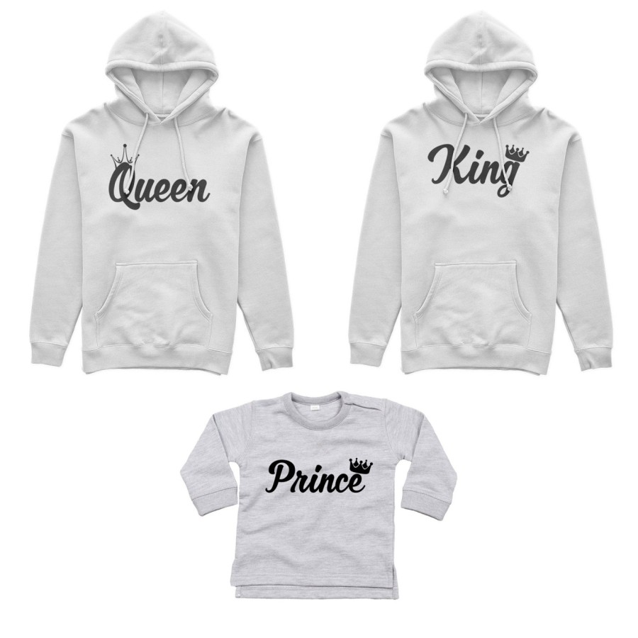 Tris felpe adulti o body lupetto personalizzabile con nomi king queen con corona prince princess con corona Per la famiglia