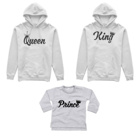 Tris felpe adulti o body lupetto personalizzabile con nomi king queen con corona prince princess con corona Per la famiglia