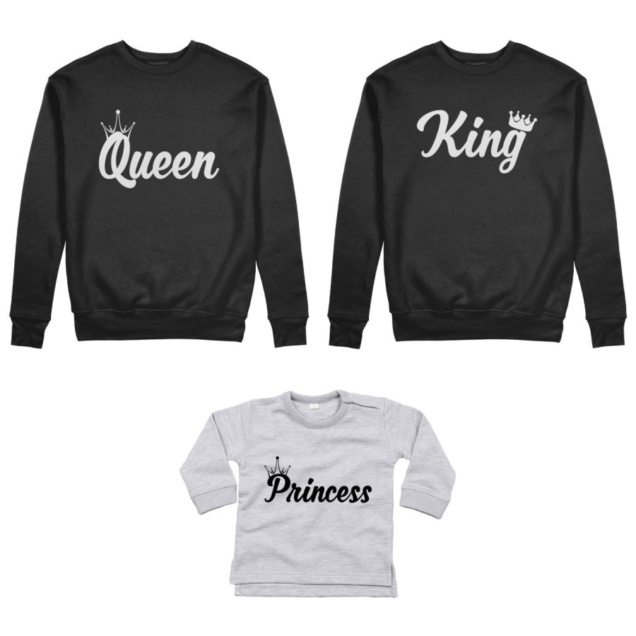 Tris felpe adulti o body lupetto personalizzabile con nomi king queen con corona prince princess con corona Per la famiglia