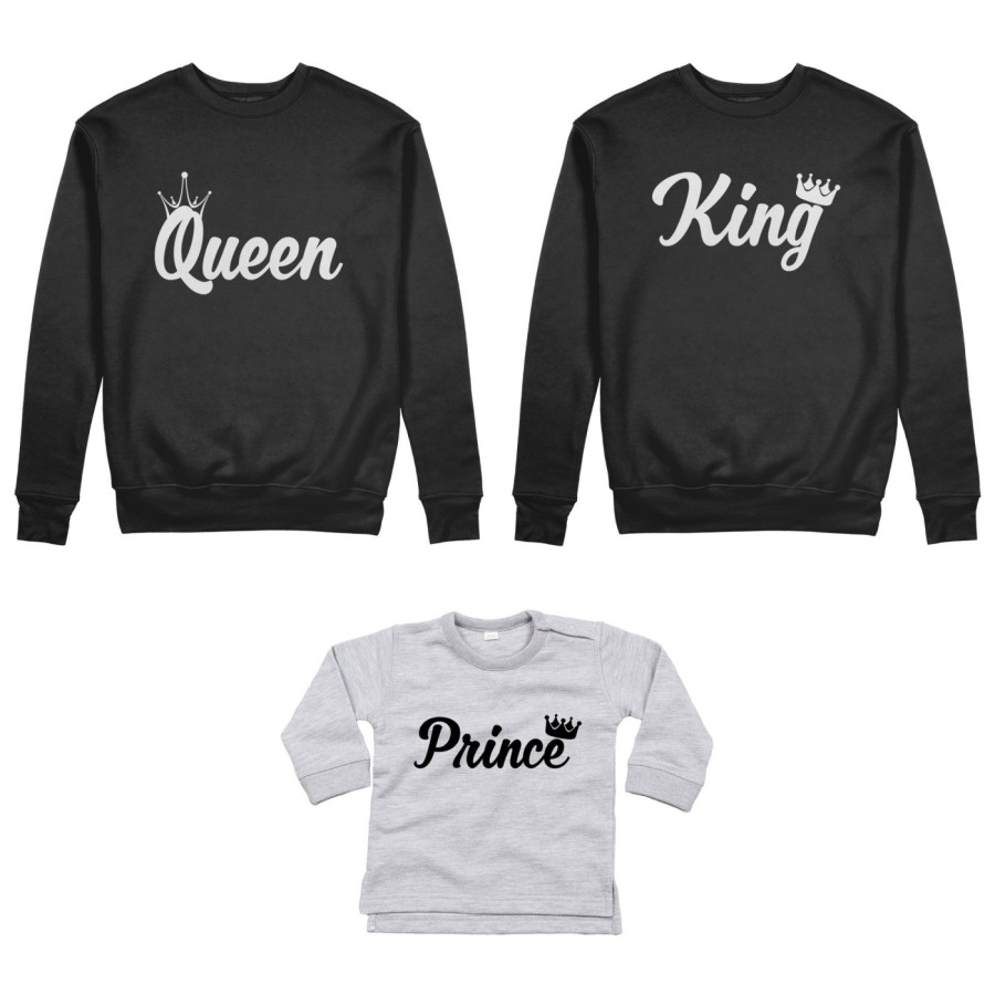 Tris felpe adulti o body lupetto personalizzabile con nomi king queen con corona prince princess con corona Per la famiglia