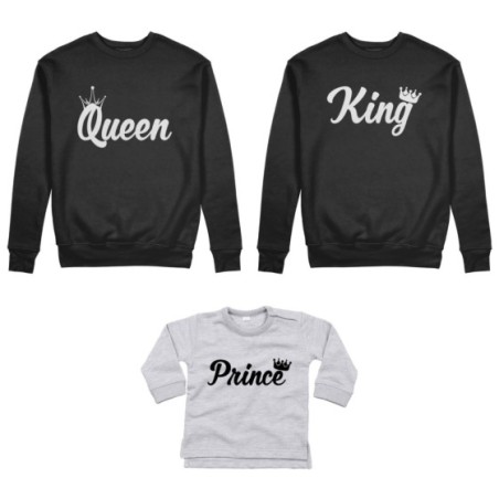 Tris felpe adulti o body lupetto personalizzabile con nomi king queen con corona prince princess con corona Per la famiglia