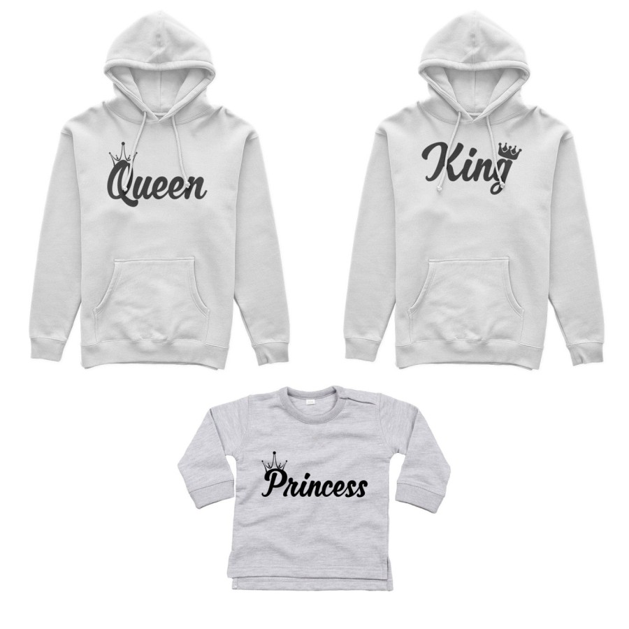 Tris felpe adulti o body lupetto personalizzabile con nomi king queen con corona prince princess con corona Per la famiglia
