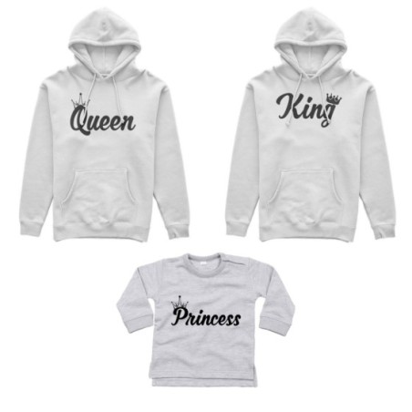 Tris felpe adulti o body lupetto personalizzabile con nomi king queen con corona prince princess con corona Per la famiglia