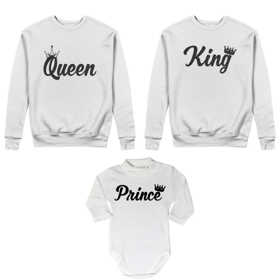 Tris felpe adulti o body lupetto personalizzabile con nomi king queen con corona prince princess con corona Per la famiglia