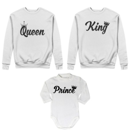 Tris felpe adulti o body lupetto personalizzabile con nomi king queen con corona prince princess con corona Per la famiglia