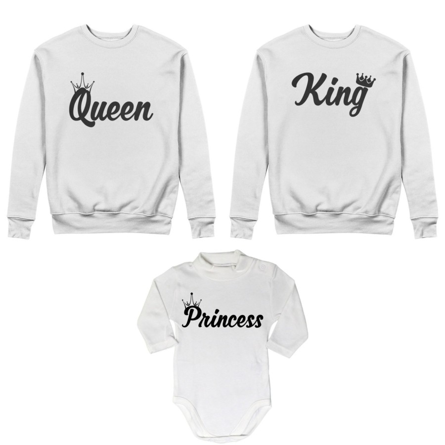 Tris felpe adulti o body lupetto personalizzabile con nomi king queen con corona prince princess con corona Per la famiglia
