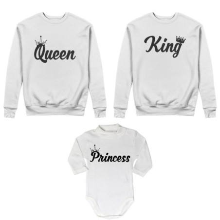 Tris felpe adulti o body lupetto personalizzabile con nomi king queen con corona prince princess con corona Per la famiglia