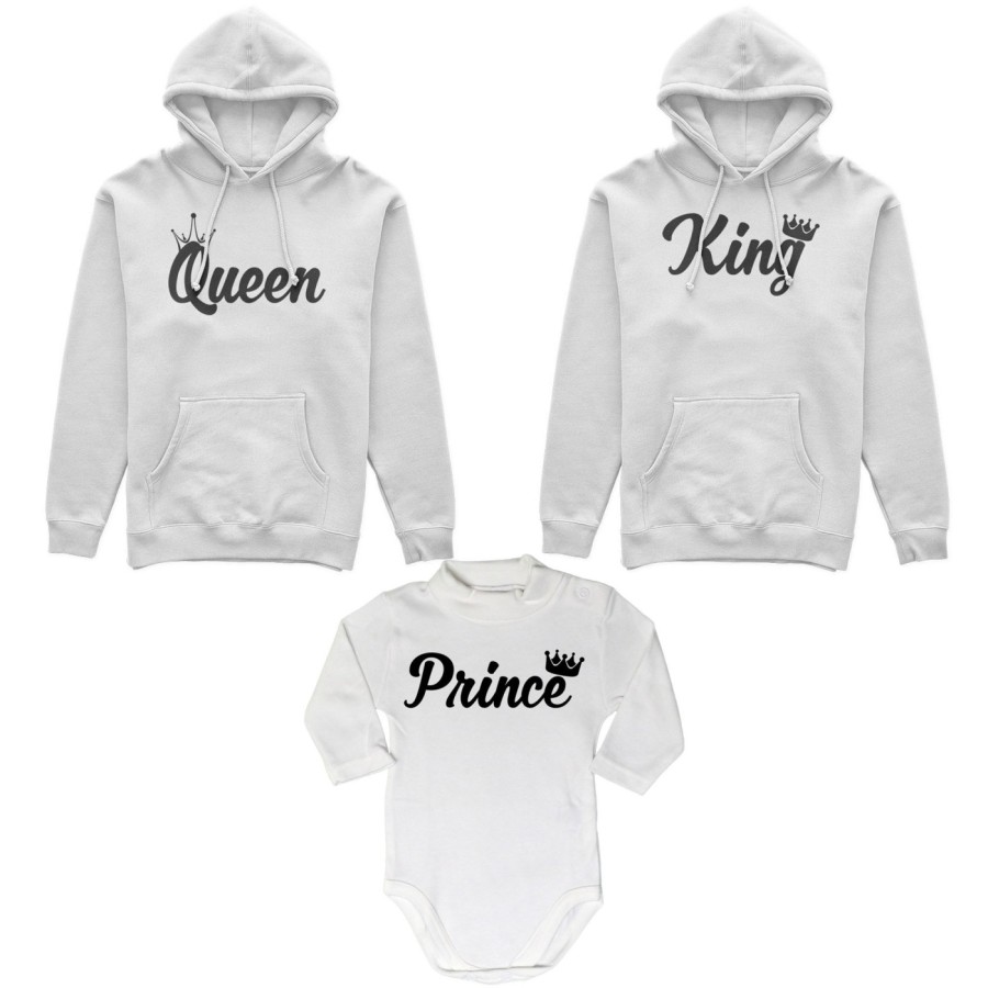 Tris felpe adulti o body lupetto personalizzabile con nomi king queen con corona prince princess con corona Per la famiglia