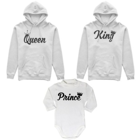 Tris felpe adulti o body lupetto personalizzabile con nomi king queen con corona prince princess con corona Per la famiglia