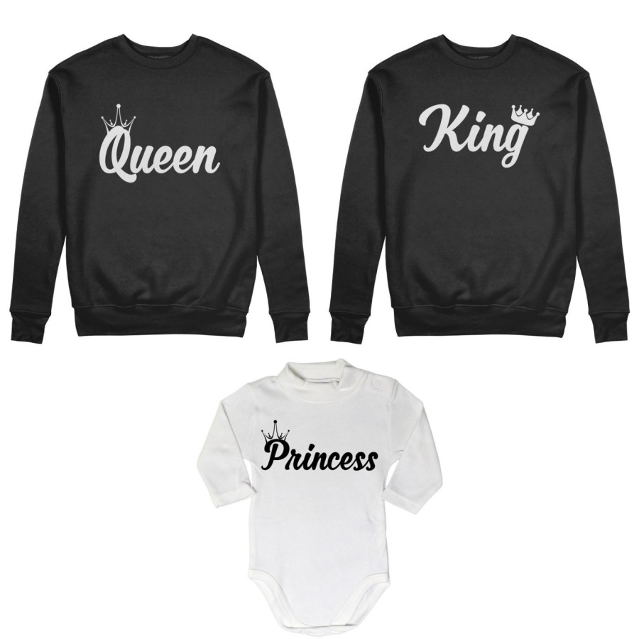 Tris felpe adulti o body lupetto personalizzabile con nomi king queen con corona prince princess con corona Per la famiglia