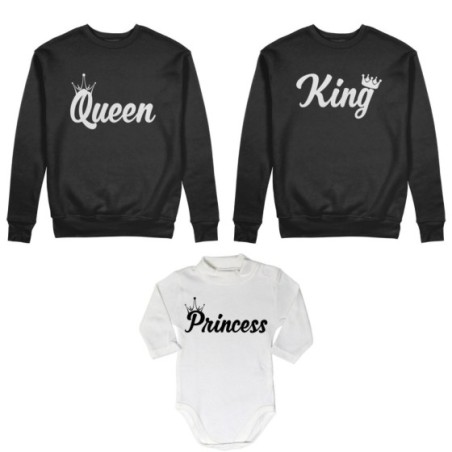 Tris felpe adulti o body lupetto personalizzabile con nomi king queen con corona prince princess con corona Per la famiglia