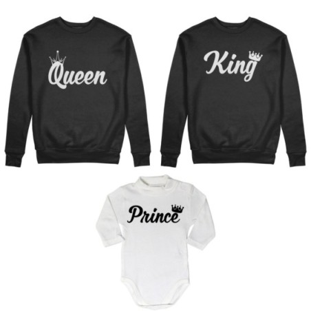 Tris felpe adulti o body lupetto personalizzabile con nomi king queen con corona prince princess con corona Per la famiglia