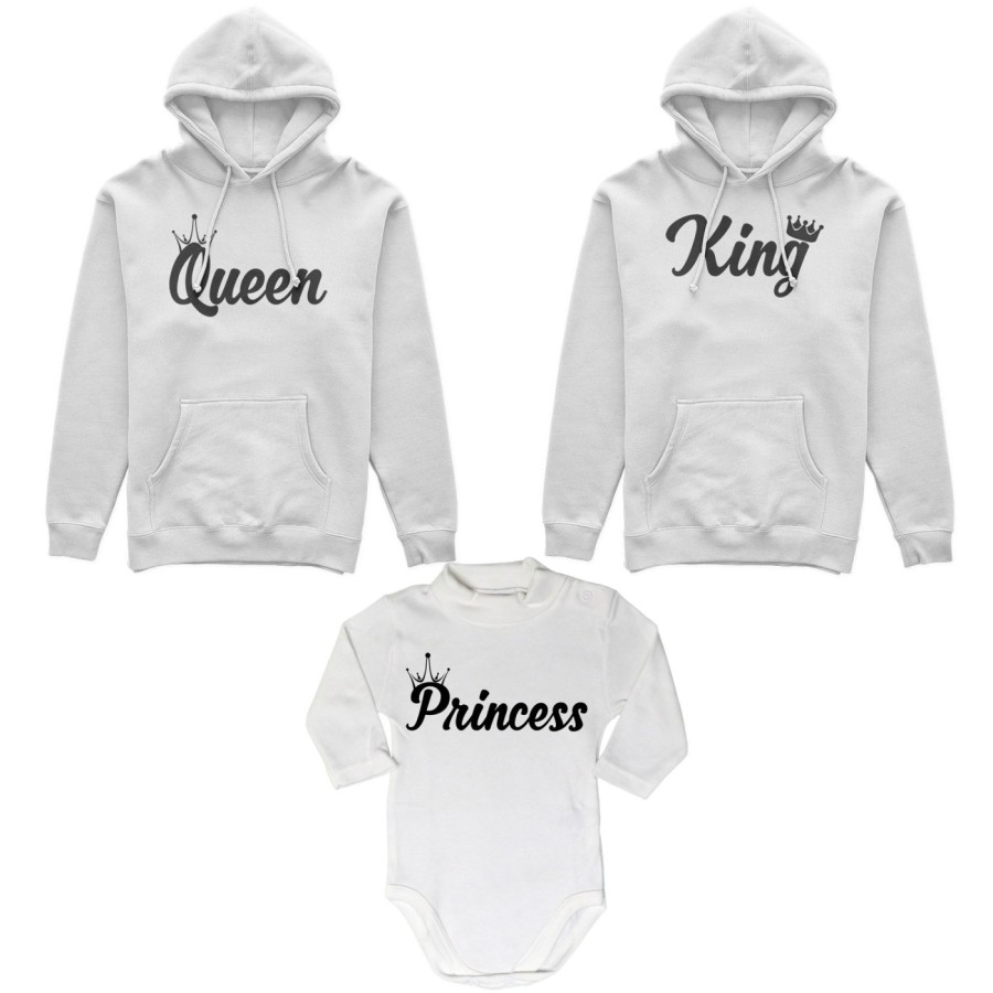 Tris felpe adulti o body lupetto personalizzabile con nomi king queen con corona prince princess con corona Per la famiglia