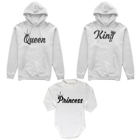 Tris felpe adulti o body lupetto personalizzabile con nomi king queen con corona prince princess con corona Per la famiglia