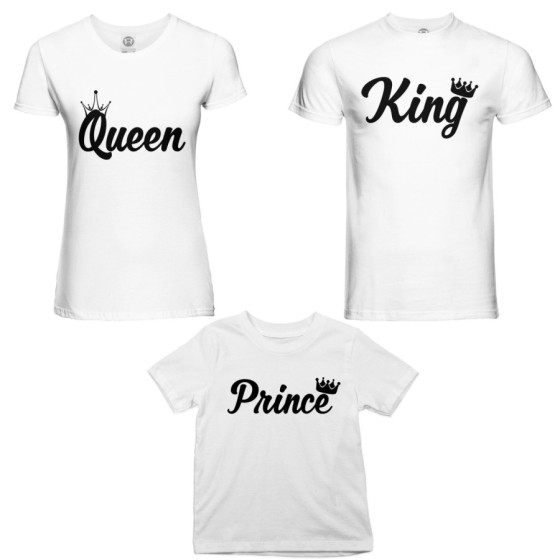Tris t-shirt adulti bambino personalizzabile con nomi king queen con corona prince princess con corona Per la famiglia