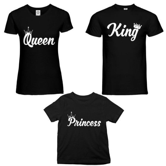 Tris t-shirt adulti bambino personalizzabile con nomi king queen con corona prince princess con corona Per la famiglia 2