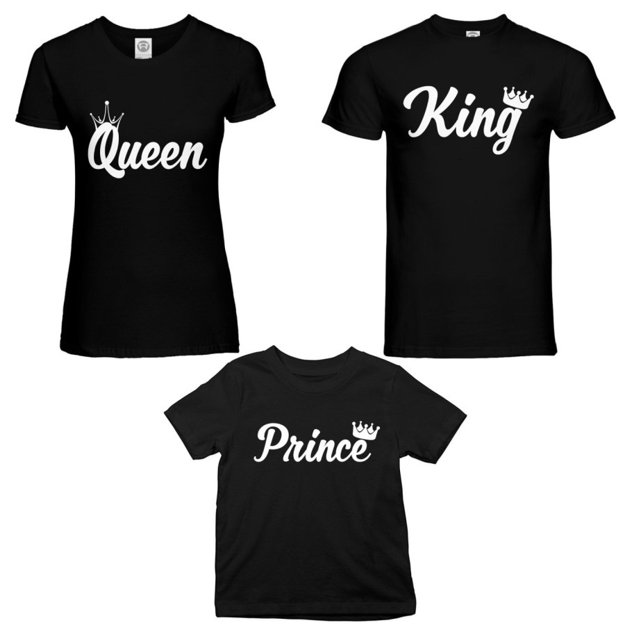 Tris t-shirt adulti bambino personalizzabile con nomi king queen con corona prince princess con corona Per la famiglia