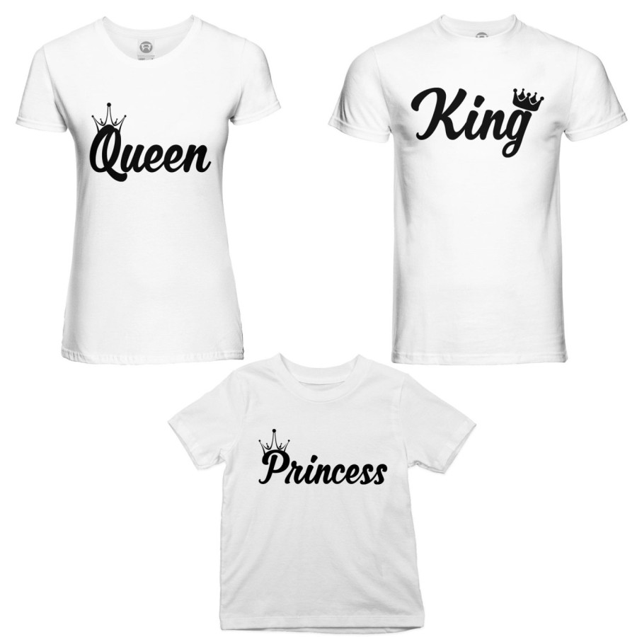 Tris t-shirt adulti bambino personalizzabile con nomi king queen con corona prince princess con corona Per la famiglia