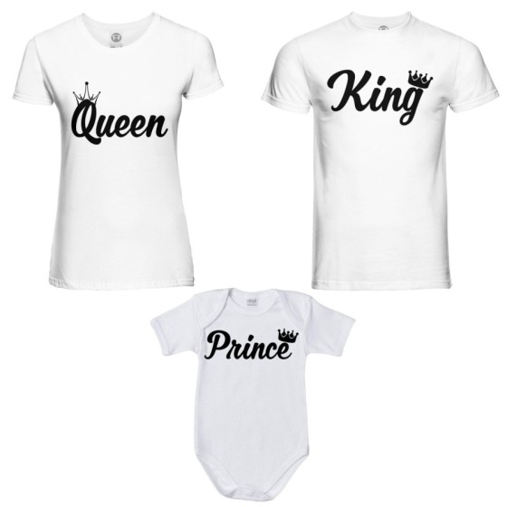Tris t-shirt adulti body personalizzabile con nomi king queen con corona prince princess con corona Per la famiglia