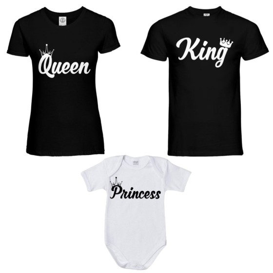 Tris t-shirt adulti body personalizzabile con nomi king queen con corona prince princess con corona Per la famiglia 2