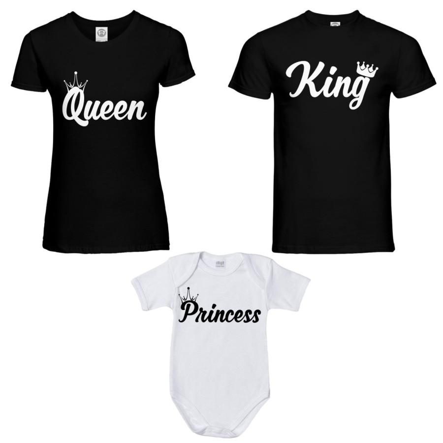 Tris t-shirt adulti body personalizzabile con nomi king queen con corona prince princess con corona Per la famiglia