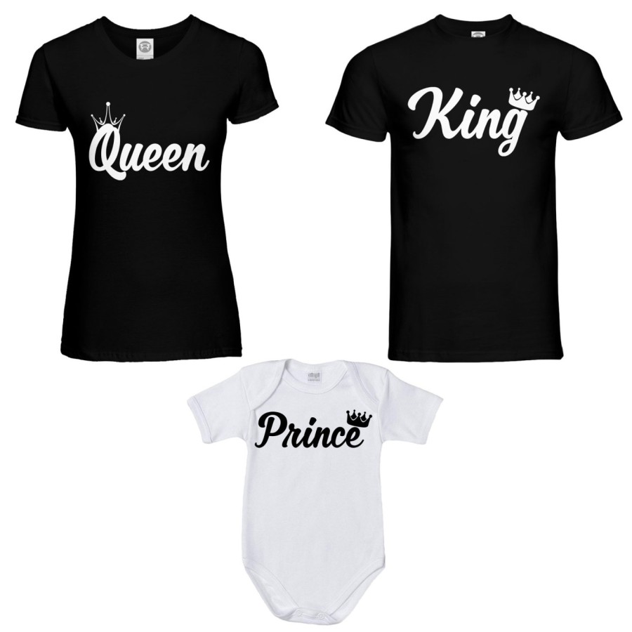 Tris t-shirt adulti body personalizzabile con nomi king queen con corona prince princess con corona Per la famiglia