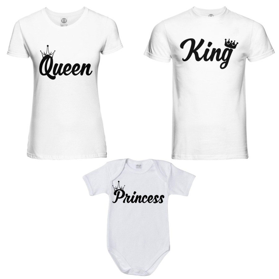 Tris t-shirt adulti body personalizzabile con nomi king queen con corona prince princess con corona Per la famiglia