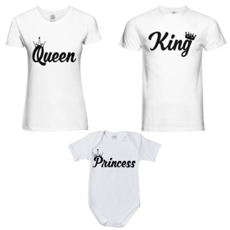 Tris t-shirt adulti body personalizzabile con nomi king queen con corona prince princess con corona Per la famiglia