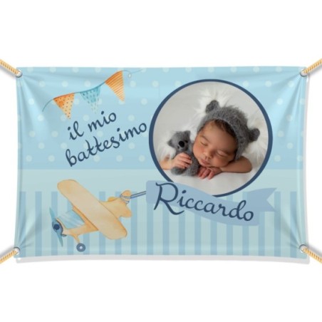 Striscione personalizzato con nome e foto il mio battesimo a tema aereoplanino Battesimo