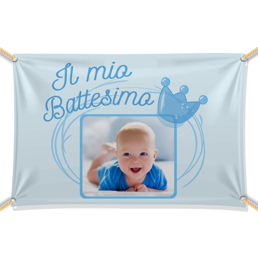 Striscione personalizzato con nome e foto il mio battesimo a tema principe principessa Battesimo