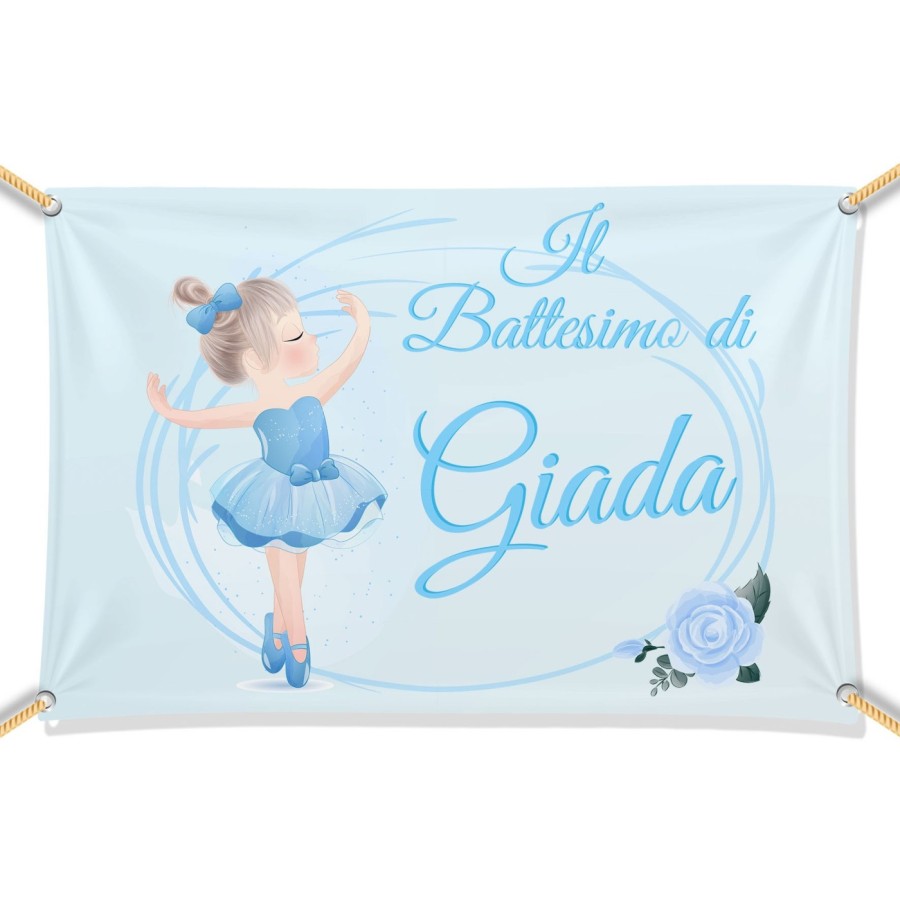 Striscione personalizzato con nome il battesimo di a tema ballerina azzurra Battesimo