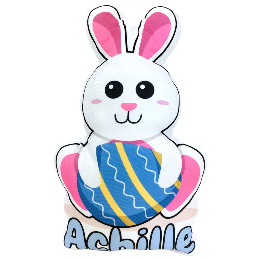 Cuscino sagomato a forma di coniglietto personalizzato con nome Pasqua