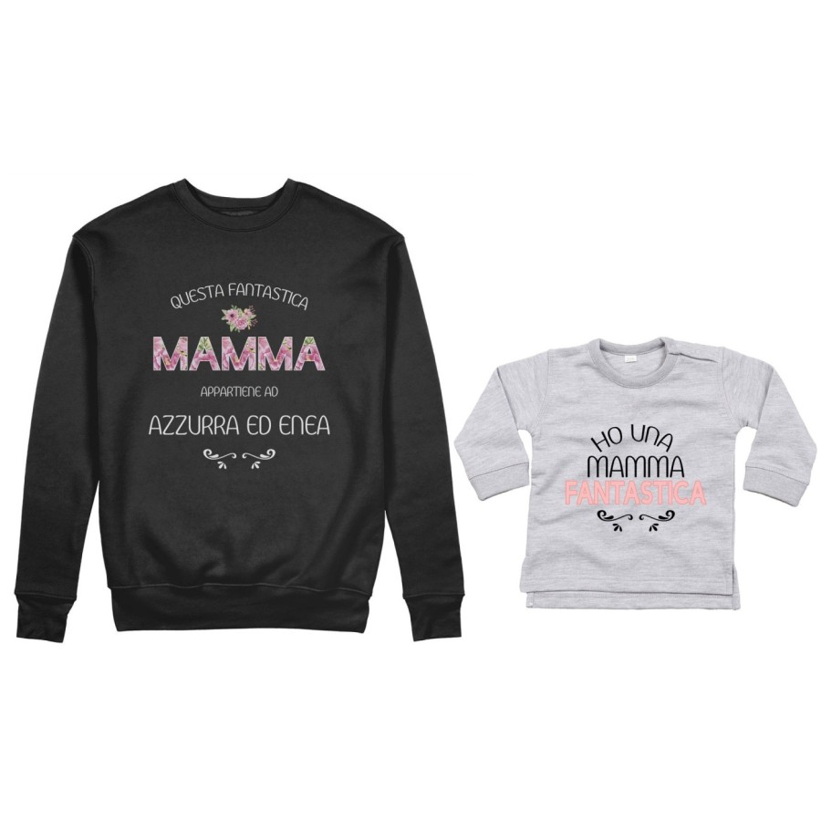 Coordinato felpe o body lupetto madre figlio personalizzato con nomi questa mamma appartiene a ho una mamma fantastica Per la ma