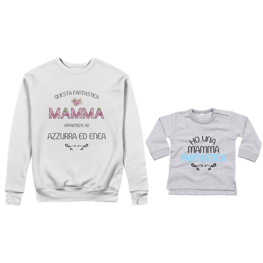 Coordinato felpe o body lupetto madre figlio personalizzato con nomi questa mamma appartiene a ho una mamma fantastica Per la ma