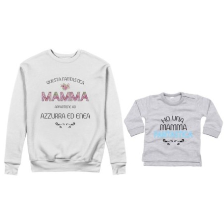 Coordinato felpe o body lupetto madre figlio personalizzato con nomi questa mamma appartiene a ho una mamma fantastica Per la ma