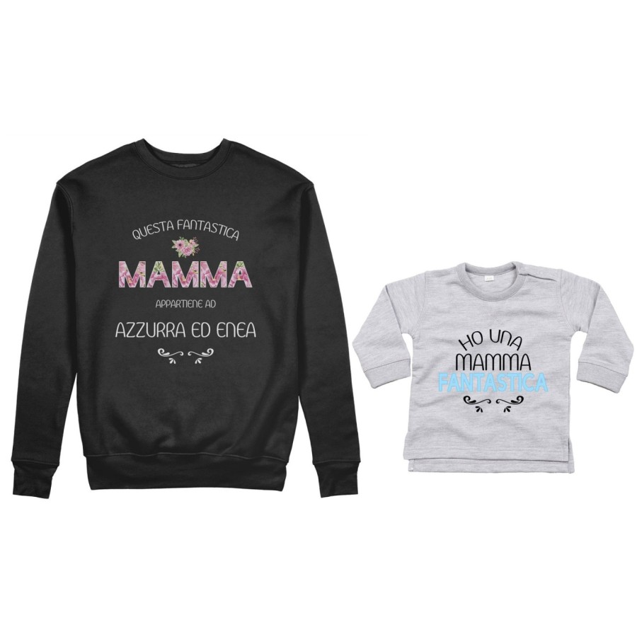 Coordinato felpe o body lupetto madre figlio personalizzato con nomi questa mamma appartiene a ho una mamma fantastica Per la ma