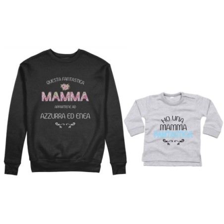 Coordinato felpe o body lupetto madre figlio personalizzato con nomi questa mamma appartiene a ho una mamma fantastica Per la ma