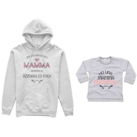 Coordinato felpe o body lupetto madre figlio personalizzato con nomi questa mamma appartiene a ho una mamma fantastica Per la ma