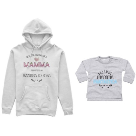 Coordinato felpe o body lupetto madre figlio personalizzato con nomi questa mamma appartiene a ho una mamma fantastica Per la ma