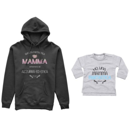 Coordinato felpe o body lupetto madre figlio personalizzato con nomi questa mamma appartiene a ho una mamma fantastica Per la ma