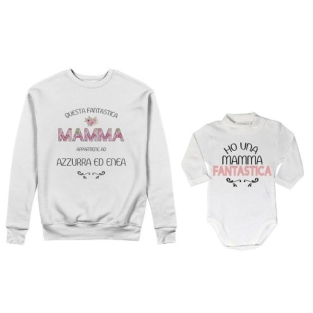 Coordinato felpe o body lupetto madre figlio personalizzato con nomi questa mamma appartiene a ho una mamma fantastica Per la ma
