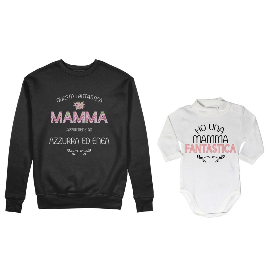 Coordinato felpe o body lupetto madre figlio personalizzato con nomi questa mamma appartiene a ho una mamma fantastica Per la ma