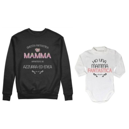 Coordinato felpe o body lupetto madre figlio personalizzato con nomi questa mamma appartiene a ho una mamma fantastica Per la ma