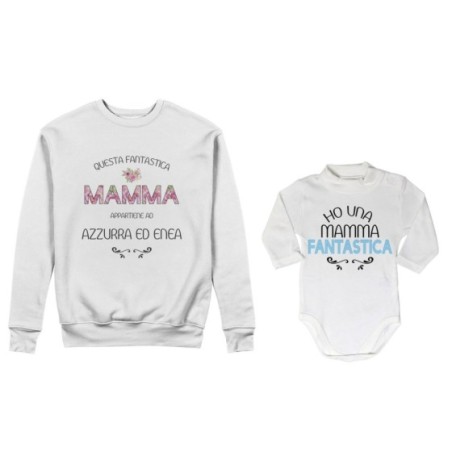 Coordinato felpe o body lupetto madre figlio personalizzato con nomi questa mamma appartiene a ho una mamma fantastica Per la ma