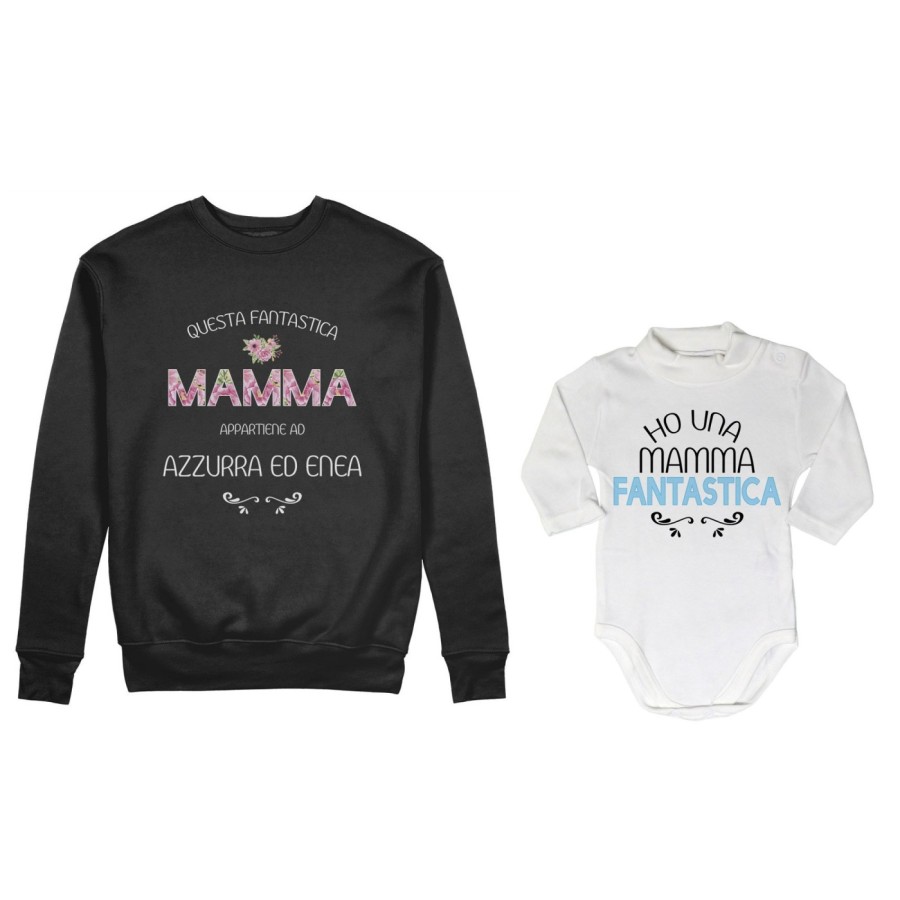 Coordinato felpe o body lupetto madre figlio personalizzato con nomi questa mamma appartiene a ho una mamma fantastica Per la ma