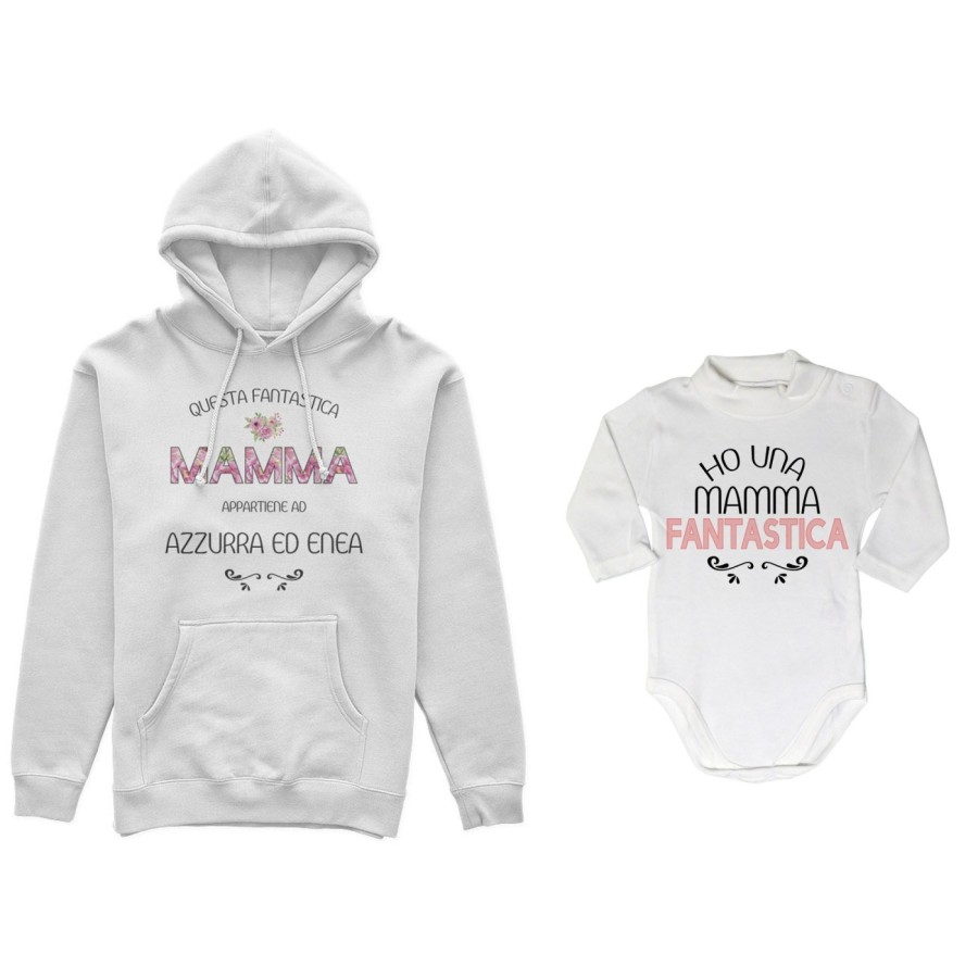 Coordinato felpe o body lupetto madre figlio personalizzato con nomi questa mamma appartiene a ho una mamma fantastica Per la ma