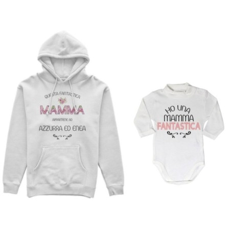 Coordinato felpe o body lupetto madre figlio personalizzato con nomi questa mamma appartiene a ho una mamma fantastica Per la ma